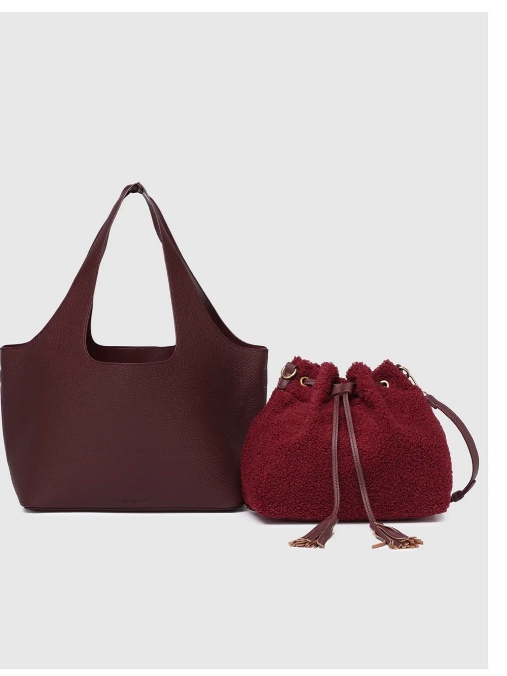 Women's Burgundy Tote with Drawstring Crossbody Set